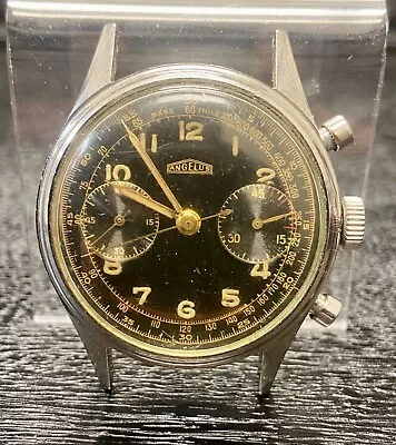 Vintage 38mm Angelus Chronograph Gilt Dial Cal. 215 Stainless Steel Running! • $905