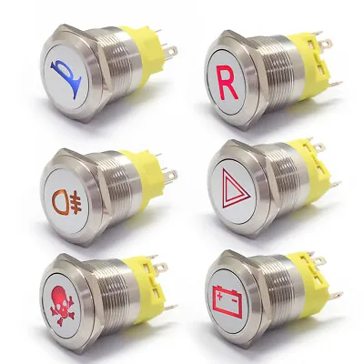 22mm Push Button Horn Momentary Metal Switch Car Boat LED Waterproof 12V • £7.40
