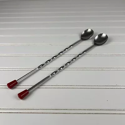 Vintage Stainless Steel Cocktail Stirrer Bar Spoon Swizzle Stick Red End Set 2 • $10