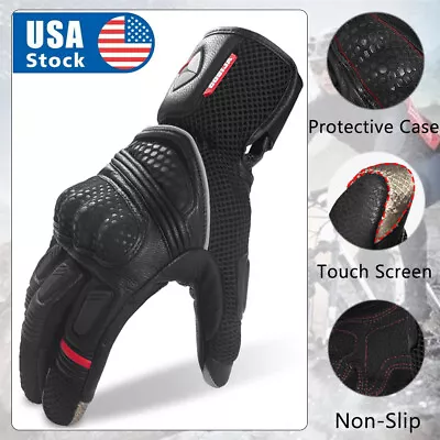 Men's Goat Leather Glove Motorcycle Ski Touch Screen Warm Full Finger Protection • $14.99