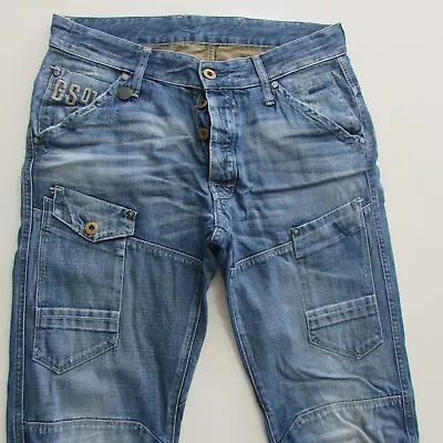 G-Star Jeans Mens W32 L34 Taper Blue Denim Cargo Button Fly 5620 3D • $49.95