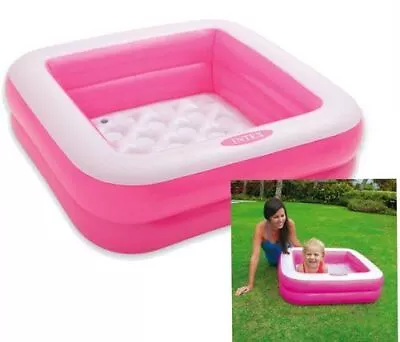 Intex Play Box Pool Baby Inflatable Kiddie Swimming Pool Square Pink • £11.97