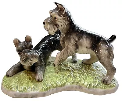 Vintage Shafford Schnauzer 2 Dogs On Grass Porcelain Figurine  Japan • $18.99