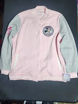 Disney 100 Yrs Of Wonder Mickey Mouse Club Womens Pink Gray Varsity Jacket SizeL • $52