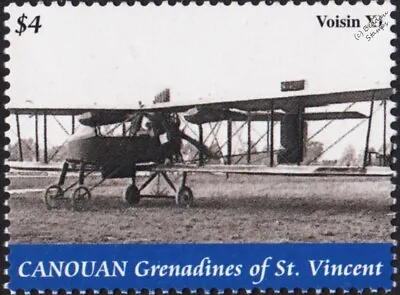 WWI VOISIN X/XI 10/11 France Pusher Biplane Bomber Aircraft Stamp (2022 Canouan) • $2.48