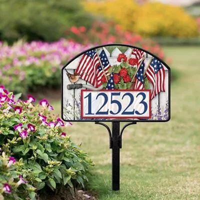 Yard Design Address Marker House Number Magnetic Sign USA FLAG Patriotic 💗tw • $17