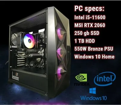 $1200 • Buy *NEW* CUSTOM BUILT GAMING PC | RTX 2060, Intel I5-11600, 16GB RAM, 250GB SSD RGB