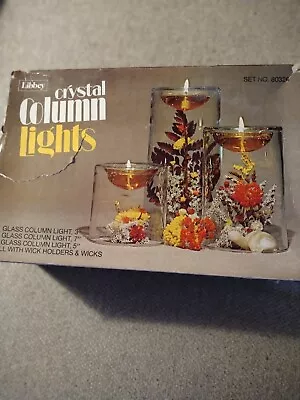 3 Vintage Libbey Crystal Column Lights Glass Candle Holders NIB • $34