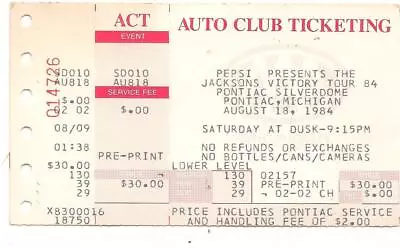 Michael Jackson 1984  Concert Ticket Jacksons Victory Tour Thriller Aug 18 Mich. • $25