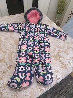 £9 • Buy Baby Snowsuit Pramsuit, 9-12 Months, M&s. Navy Blue With Pink Floral