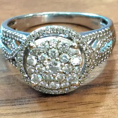 £1273.93 • Buy Ud 14k White Gold Diamond Cluster 1.00 Carat Halo Ladies Ring Sz 9.75