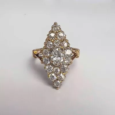 Antique 14k Yellow Gold Oval Diamond Marquise Cluster Ring 1.44ctw Size 5 3.1g • $1195