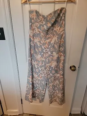 H&M Strapless Wide Leg  Jumpsuit Size 8 Tie Floral Print Blue & Orange • $23