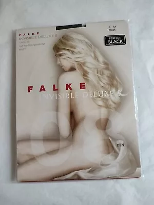 FALKE Invisible Deluxe 8de Tights Transparent Matt II M Perfect Black New Sealed • £7