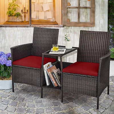 Patiojoy Outdoor Rattan Wicker Conversation Set Sofa Cushioned Loveseat Table • $109.49