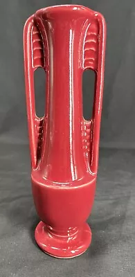 Estate Vintage SHAWNEE Art Deco Pottery Vase Bergundy Red 8  • $29
