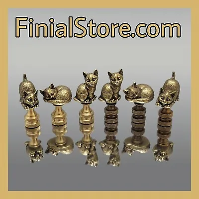 Solid Brass Kitten/Cat Lamp Finials Polished Or Antique Brass Bases Cat Lovers • $23
