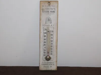 Vintage 11 1/2  High Wassung & Brown Funeral Home Johnstown Ny Wood Thermometer • $195.99