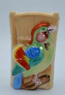 Vintage Ceramic Wall Pocket Vase Multicolor High Relief Bird On Perch JAPAN • £17.36