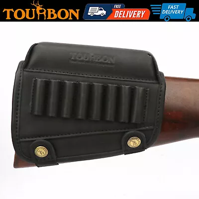 TOURBON Leather Rifle Cheek Rest Ammo Holder Buttstock Cover Comb Riser Black • $74.99