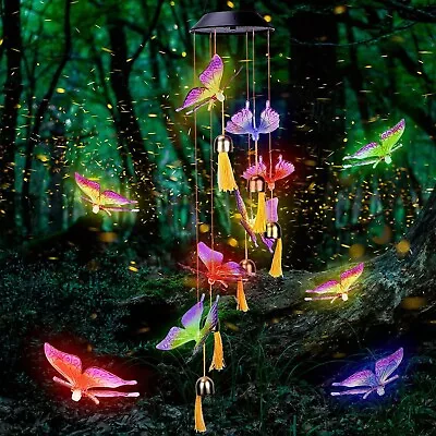 Hanging Colour Changing Solar Powered LED Butterfly Lights Garden Wind Chime • £9.99