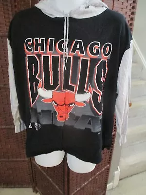 Vintage 90s Chicago Bulls Thin Hoodie Youth Large NBA Basketball Shirt • $10.21