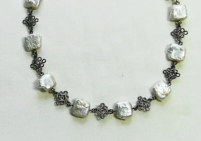 Vintage Retro Culture Baroque Pearl 925 Sterling Silver Bead Necklace L16  • $34.99