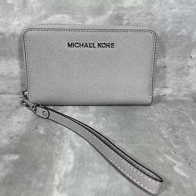 Michael Kors Jet Set Travel Case Wallet Wristlet Ro Leather Gray New Without Tag • $34.98