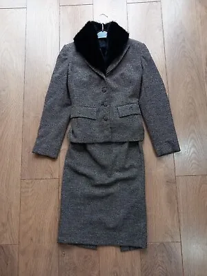 Principles 1950s Style Pencil Skirt Suit Size 8 With Removable Faux Fur Collar • £30