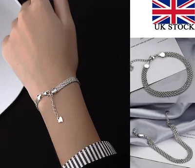 UK Womens Ladies 925 Sterling Silver Chain Bracelet Jewellery Solid Bangle Gifts • £5.99