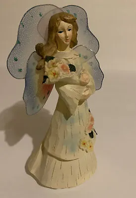 Vintage Wooden Angel With Flowers Figurine • $19.80