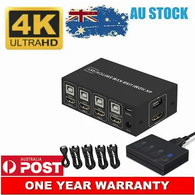 4K HDMI USB KVM Switch 4 Port 4X1 Switcher 4Kx2K/60Hz Control Up To 4 Monitors • $66.46