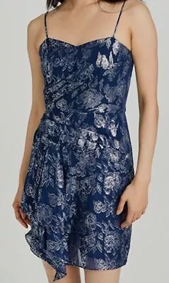 $450 Shoshanna Women's Blue Camille Metallic Floral Jacquard Mini Dress Size 10 • $143.98