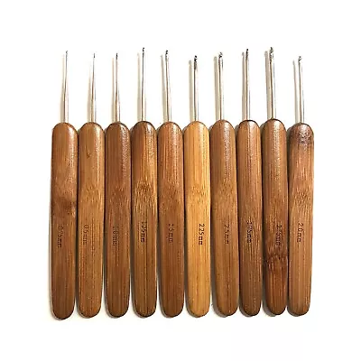 Steel Crochet Hooks With Wooden Handle Set  Gift Case 10 Sizes 0.5-2.75mm • $10