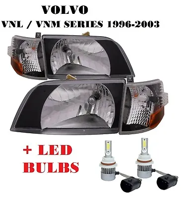 1998-2011 VOLVO VN VNL VNM Series Daycab Headlights BLACK Lens Corner Lamps LED • $229