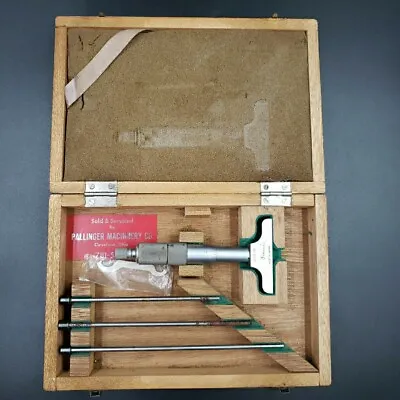 Vintage Mitutoyo Depth Gage Micrometer Manual .001  Machinist Tool Set Wood Case • $75.59