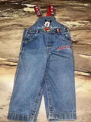 Vintage Disney Mickey Mouse Jean Denim Overalls Boys Size 24 Months • $35