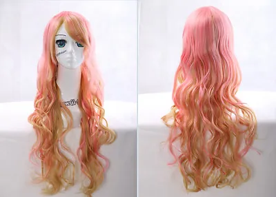 F-1435 Pink Blonde Pink Mix 75cm Harajuku Lolita Curls Cosplay Wig • £22.84