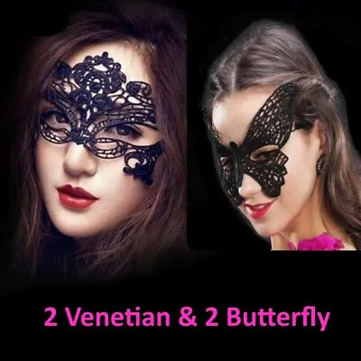 4x Black Lace Mask Masquerade Eye Face Eyemask Women Party Halloween Mardi Gras • $9.49