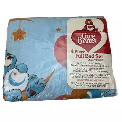 SEALED Care Bears Sheet Set FULL 1980s Vtg Flat Fitted 2 Cases Hearts Rainbows • $199.99