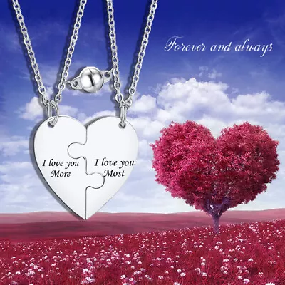 £8.03 • Buy Personalized Engraving Couple Lover Puzzle Heart Necklace Pendants Her His Gift