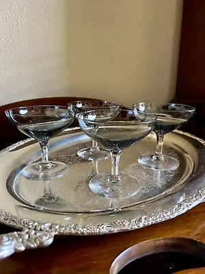 Vintage Champagne Coupes Broad Crystal Cocktail Glasses Mid Century Bar Set Of 4 • $46