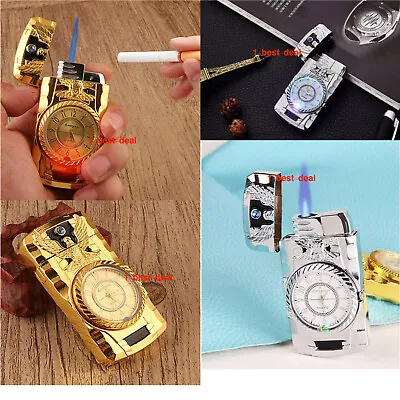 £4.98 • Buy UK Windproof Jet Lighter With Light &Quartz Clock Refillable Lighter Gift Flame