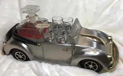 Volkswagen Bug Metal Bar Whiskey Decanter Shot Glasses Set Made In Japan • $200