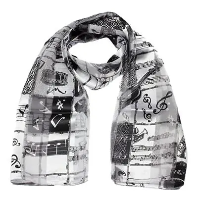 Black On White Music Notation And Instruments Satin Stripe Scarf • £4.99