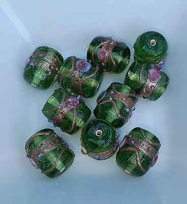 10pcs Beautiful Green Cylinder Wedding Cake Glass Beads Handmade  • £3.50