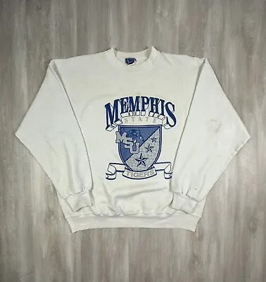 Vintage Memphis State Tigers XL MSU NCAA Crewneck Sweatshirt White Distressed • $24.99