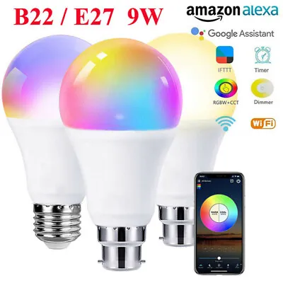 $14.95 • Buy B22 E27 WiFi Smart LED Light Bulb RGB Globe Color Lamp 9W For Alexa Google Home