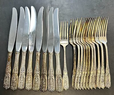 (12) Westmoreland Sterling Silver Milburn Rose 7  Dinner Forks & (8) 9  Knives • $202.50
