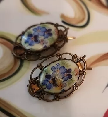 Vitorian Ceramic And Metal Hand Painted Floral Hair Barretts • $35